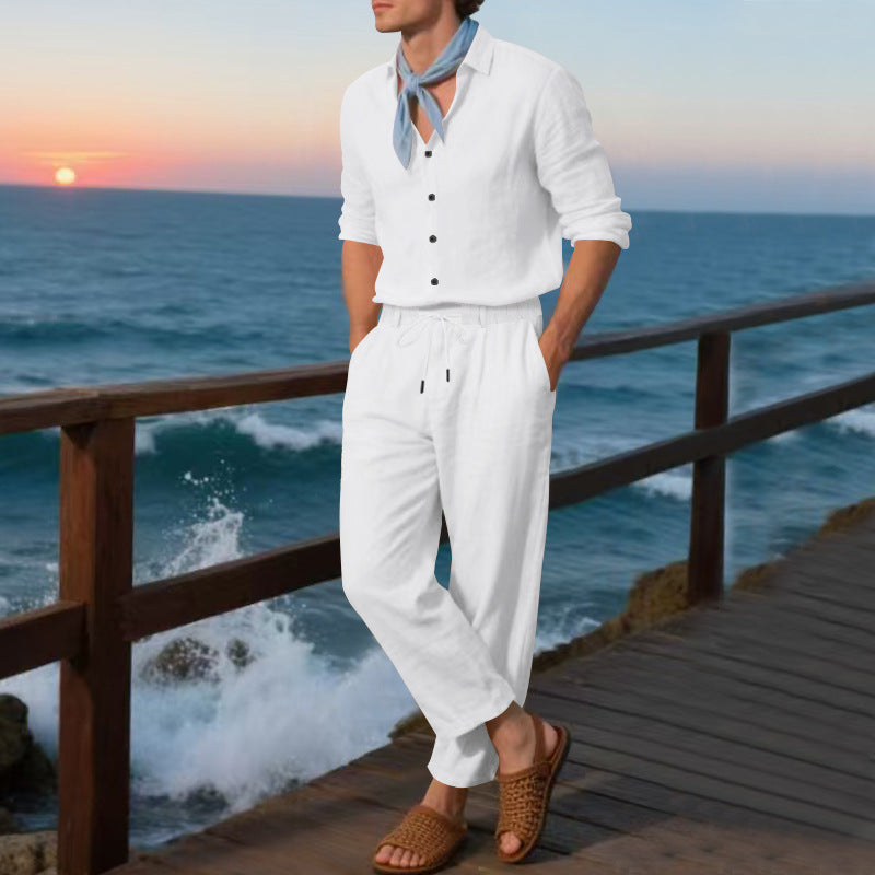 Men's Two-Piece Linen Set – Long-Sleeved Shirt and Trousers