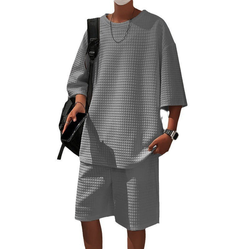 Ensemble Short Manches Courtes Loose Homme Polyester – T-shirt + Short Été Noir Gris Kaki Blanc S-3XL