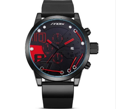 Montre Chronographe Sport Homme Quartz – Acier Inox Bracelet Silicone 5Bar 50mm