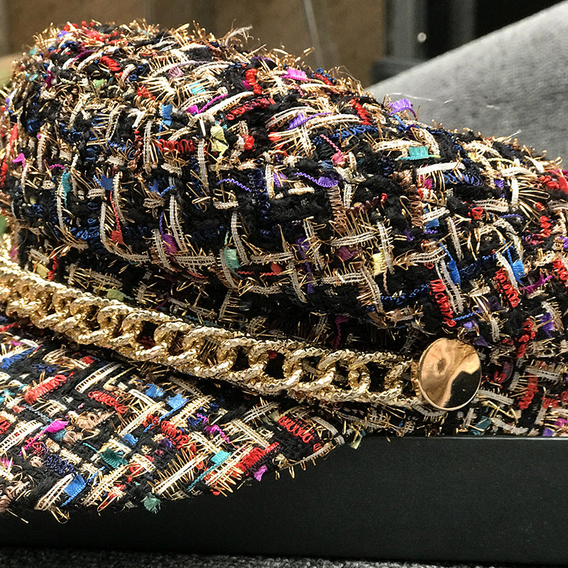 Casquette Plate Femme Tweed – Style Militaire Octogonal Polyvalent