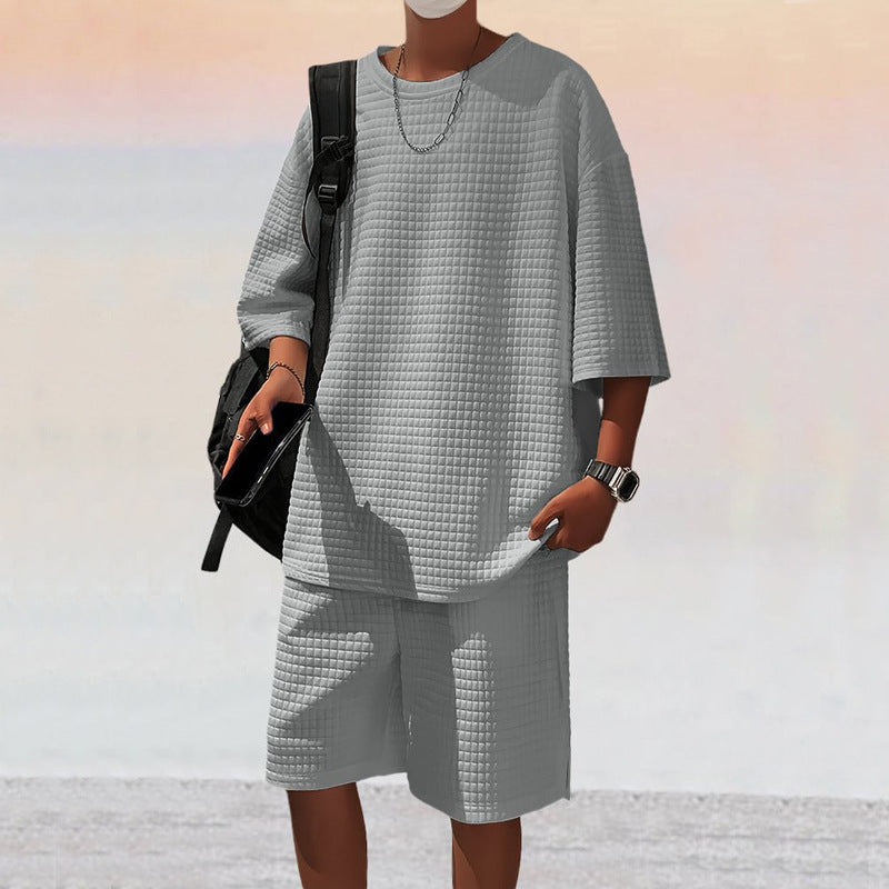 Ensemble Short Manches Courtes Loose Homme Polyester – T-shirt + Short Été Noir Gris Kaki Blanc S-3XL