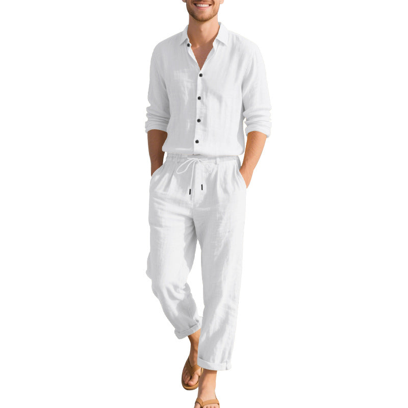 Men's Two-Piece Linen Set – Long-Sleeved Shirt and Trousers