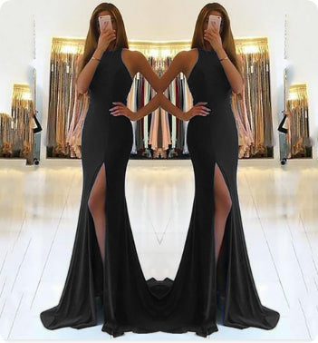 Robe de Soirée Longue Femme Tricot – Col Licou Taille Haute Zip Creux