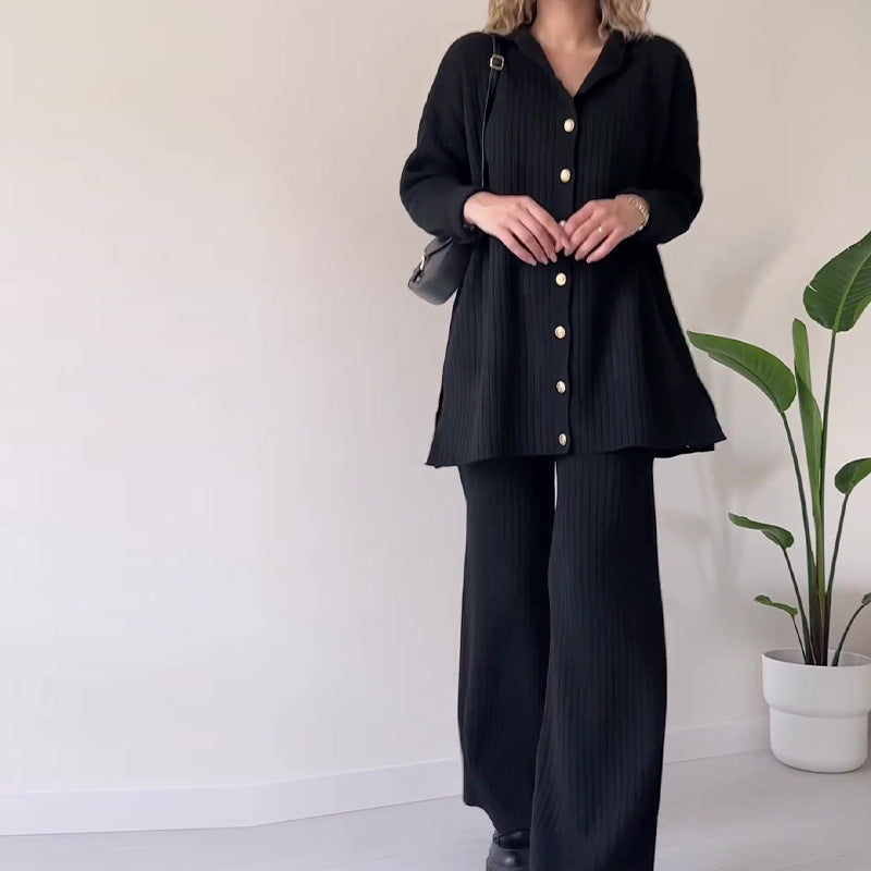 Ensemble Homewear Femme Polyester Casual – Top & Pantalon Vert Blanc Cassé Noir