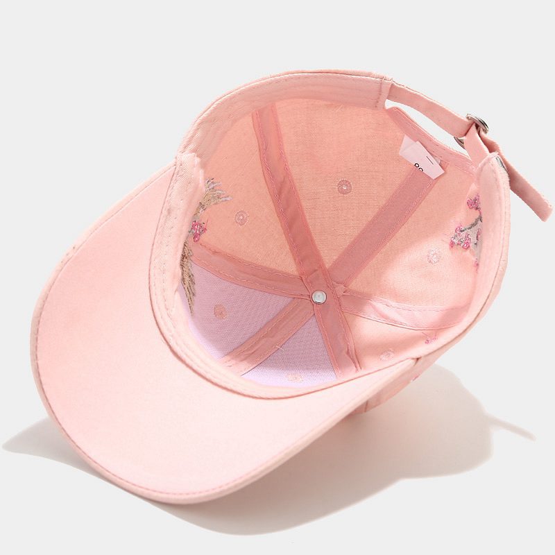 Casquette Baseball Femme Coton Brodée Grue – Visière Courbe Dome Noir Rose Blanc