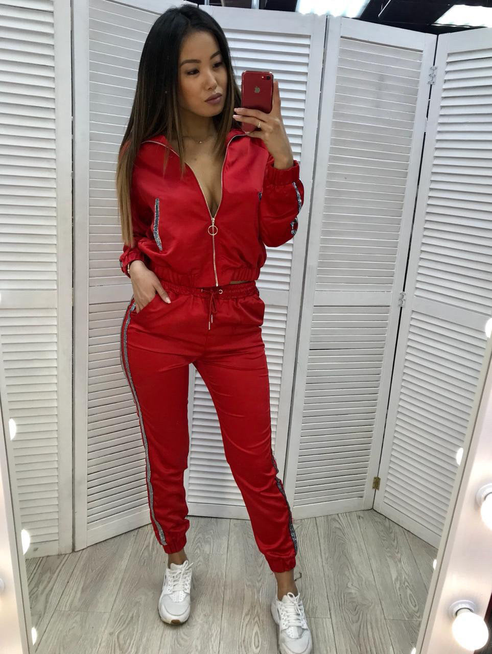 Ensemble Sweat Femme Polaire Manches Longues – Pantalon Droit Rouge Gris Noir S-XL