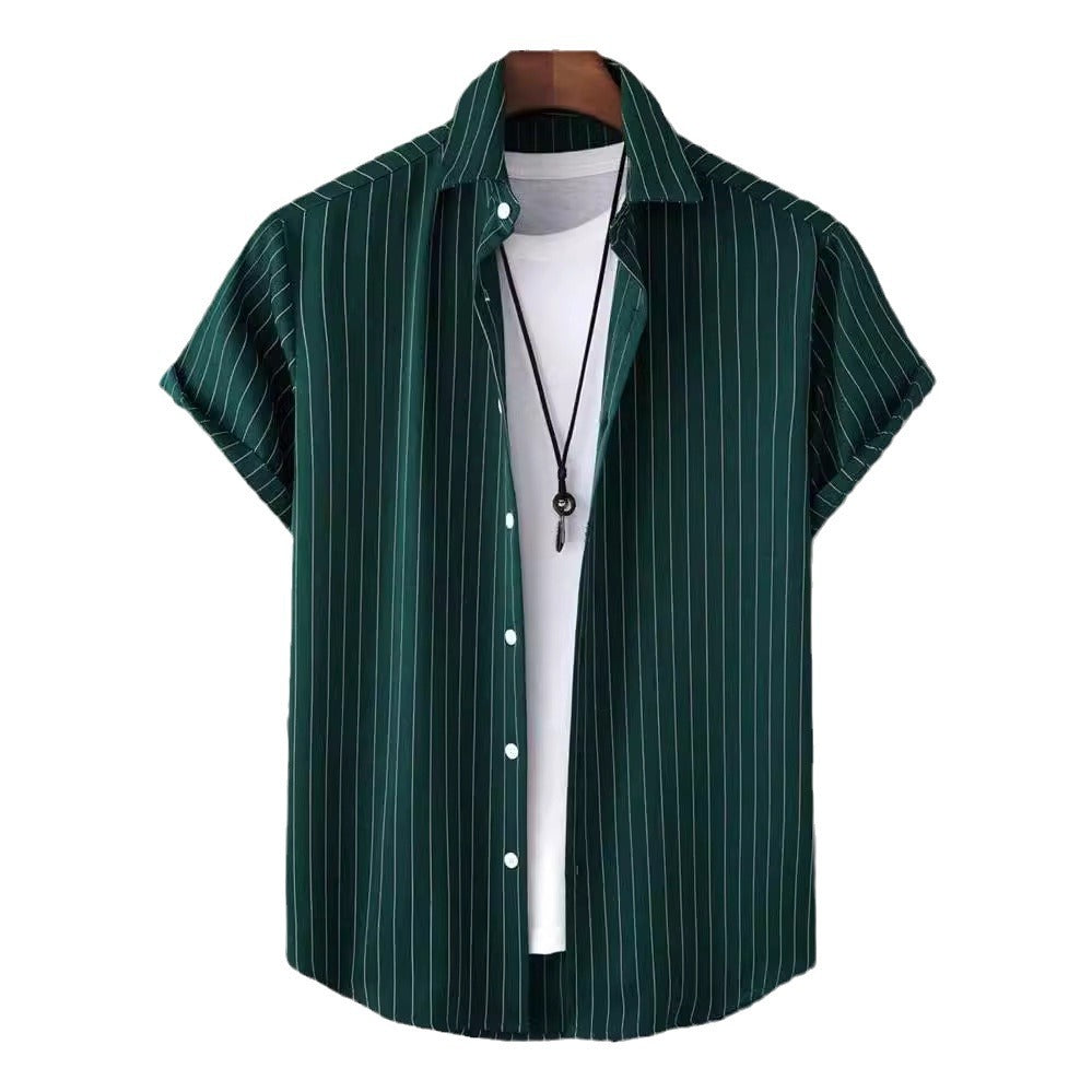 Chemise Rayée Loose Homme Polyester Manfinity – Col Butonné Vert S-2XL