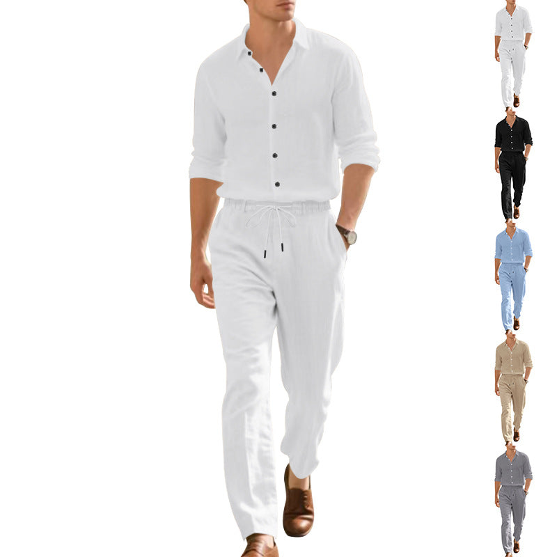 Men's Two-Piece Linen Set – Long-Sleeved Shirt and Trousers
