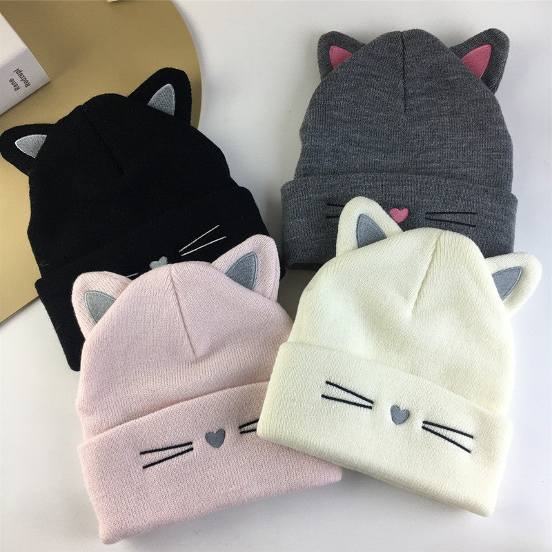 Bonnet Oreilles de Chat Femme Acrylique – Dome 5 Coloris Noir Rose Blanc Gris Bordeaux