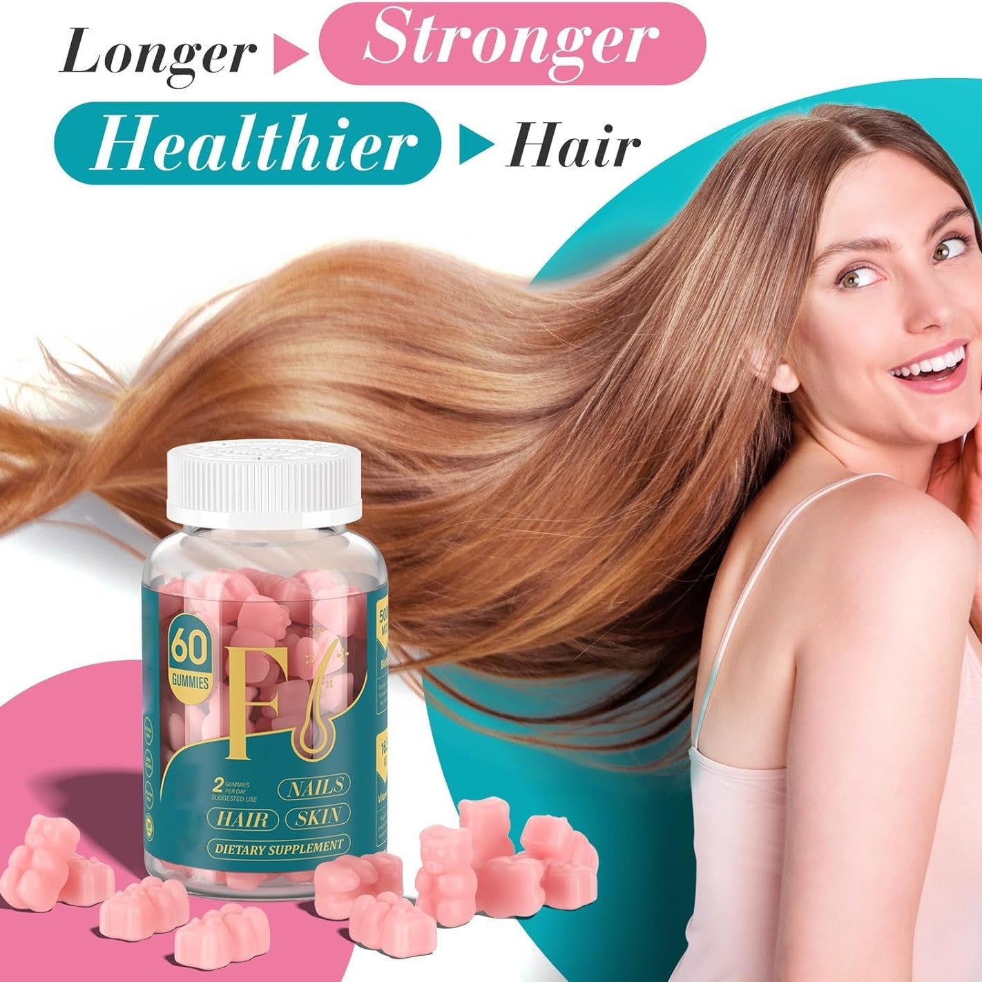 Gummies Biotine TUDCA – Complément Alimentaire Cheveux Ongles Peau 60 Pièces