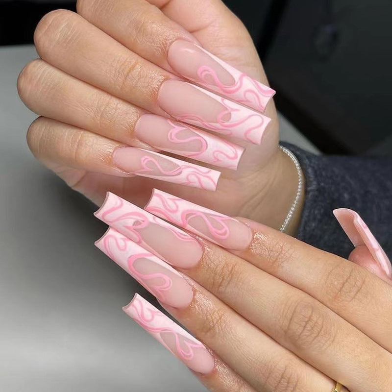 Faux Ongles Cœur Givré – Style Français Ballet Long Ins Sweet