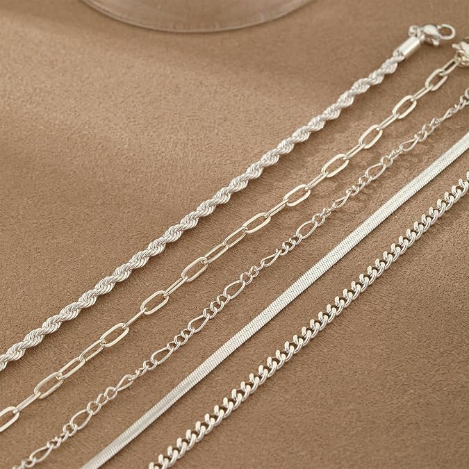 Lot 5 Bracelets Femme Argenté 14K – Set Superposable Ajustable Tendance