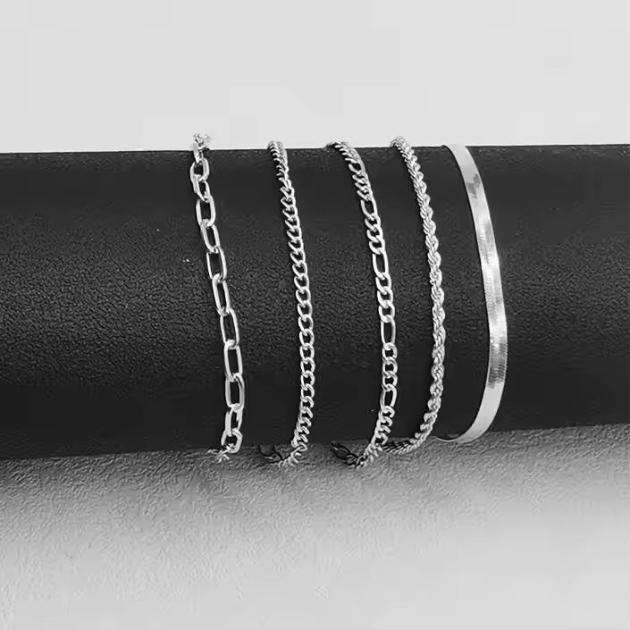 Lot 5 Bracelets Femme Argenté 14K – Set Superposable Ajustable Tendance