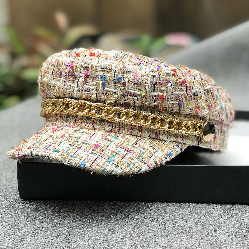 Casquette Plate Femme Tweed – Style Militaire Octogonal Polyvalent