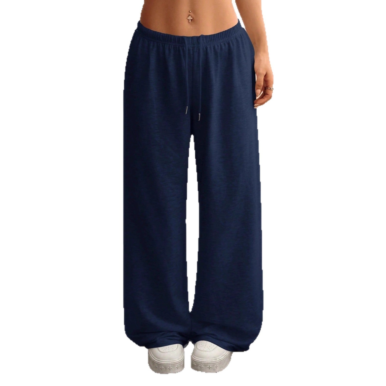 Pantalon Large Évasé Femme Polyester Cordon – Sport Casual Gris Noir Bordeaux Bleu Marine