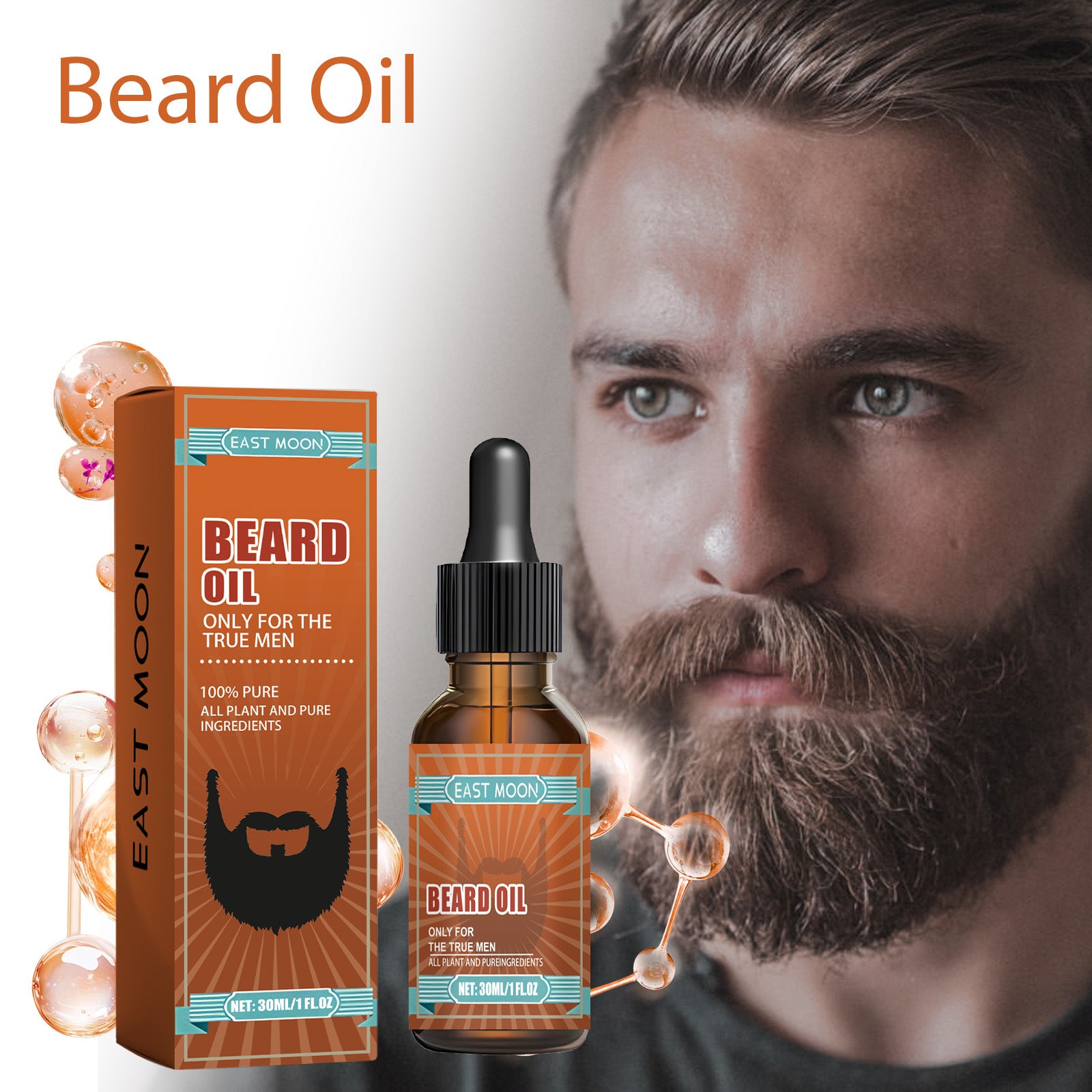 Huile Soin Barbe Homme – Hydratante Glycérine & Huile Pépins Raisin Gingembre 30ml