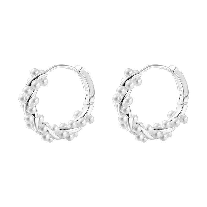 Boucles d'Oreilles Perle Clip Femme – Style Coréen Cercle Élégant Or Argent