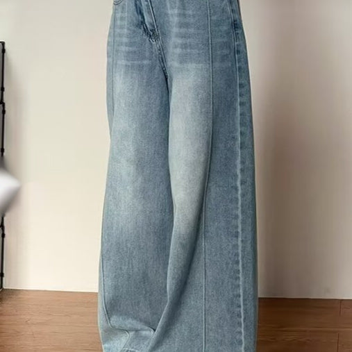 Jean Large Femme Coton Taille Haute – Style Japonais Coréen Zip Couleur Rétro Automne