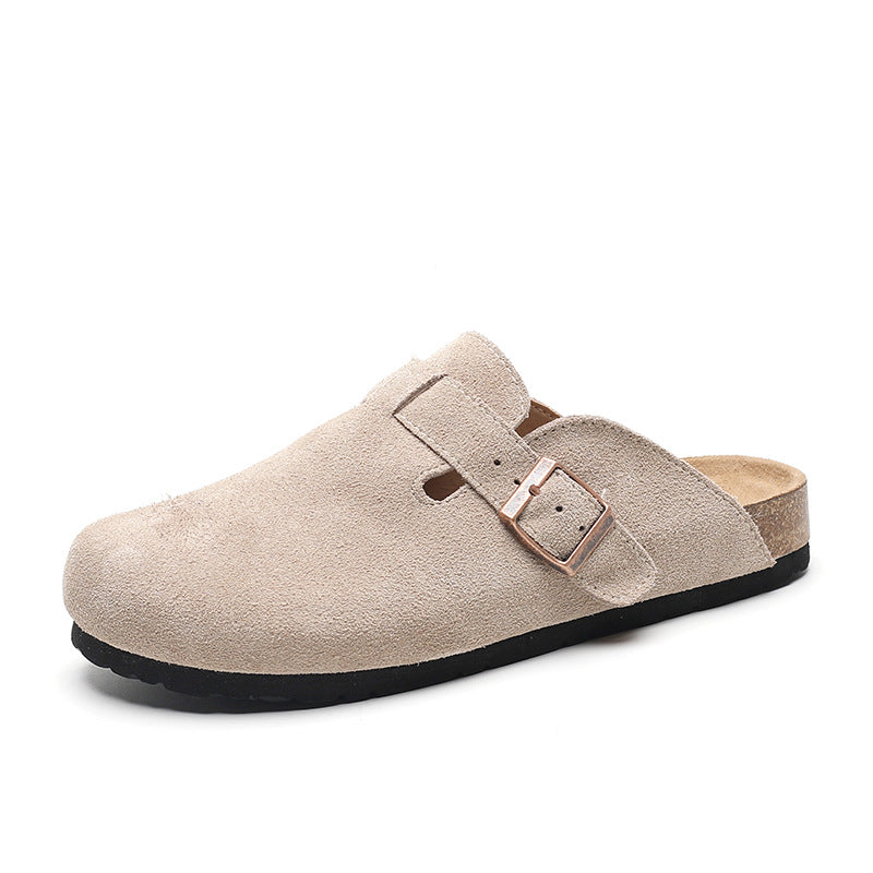 Women's Genuine Leather Mules – Retro Closed-Toe French Style Slippers