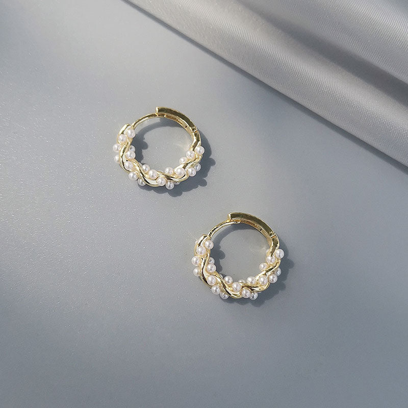 Boucles d'Oreilles Perle Clip Femme – Style Coréen Cercle Élégant Or Argent