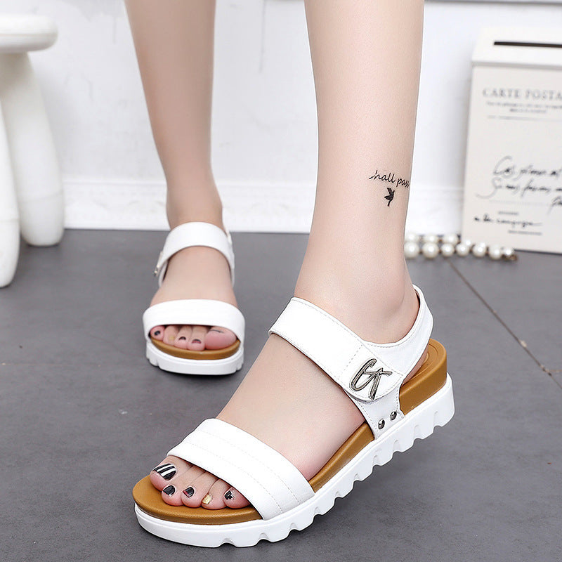 Women's Open Toe Sandals - Wedge Heel Ankle Strap Beach