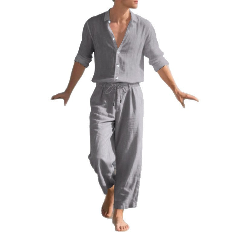 Men's Two-Piece Linen Set – Long-Sleeved Shirt and Trousers