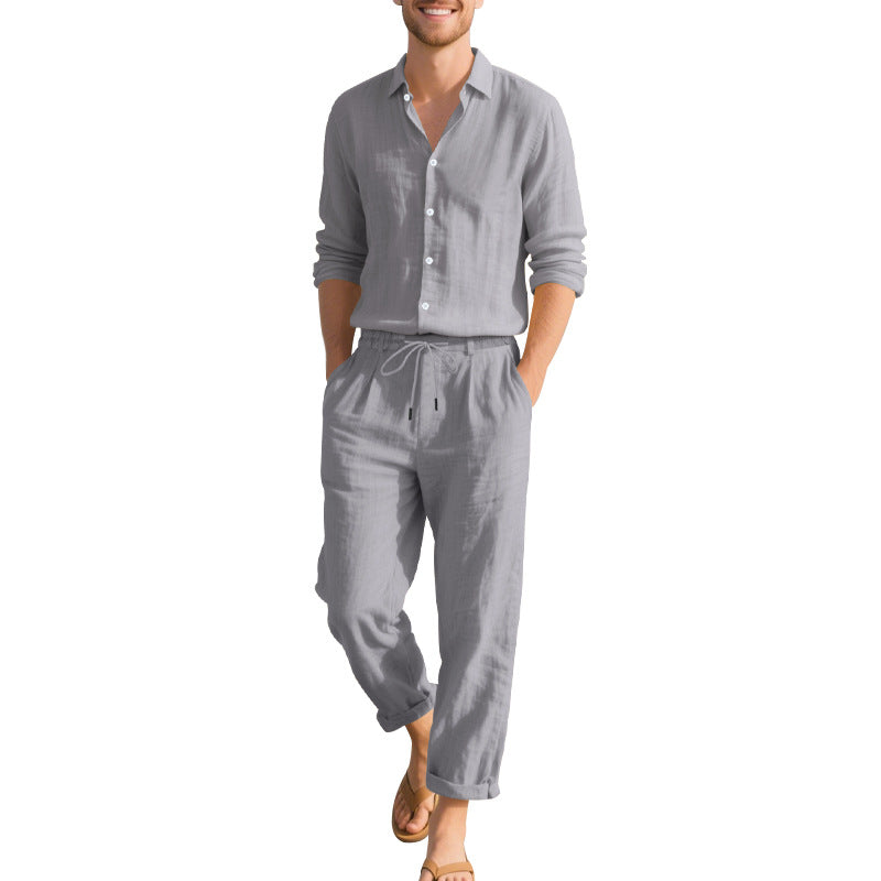 Men's Two-Piece Linen Set – Long-Sleeved Shirt and Trousers