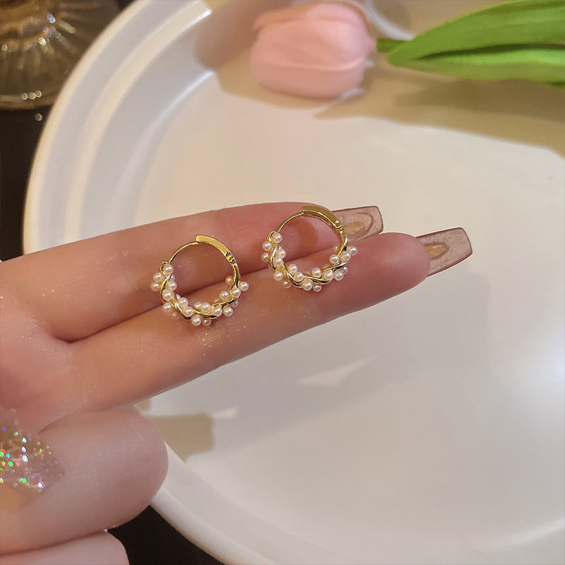 Boucles d'Oreilles Perle Clip Femme – Style Coréen Cercle Élégant Or Argent