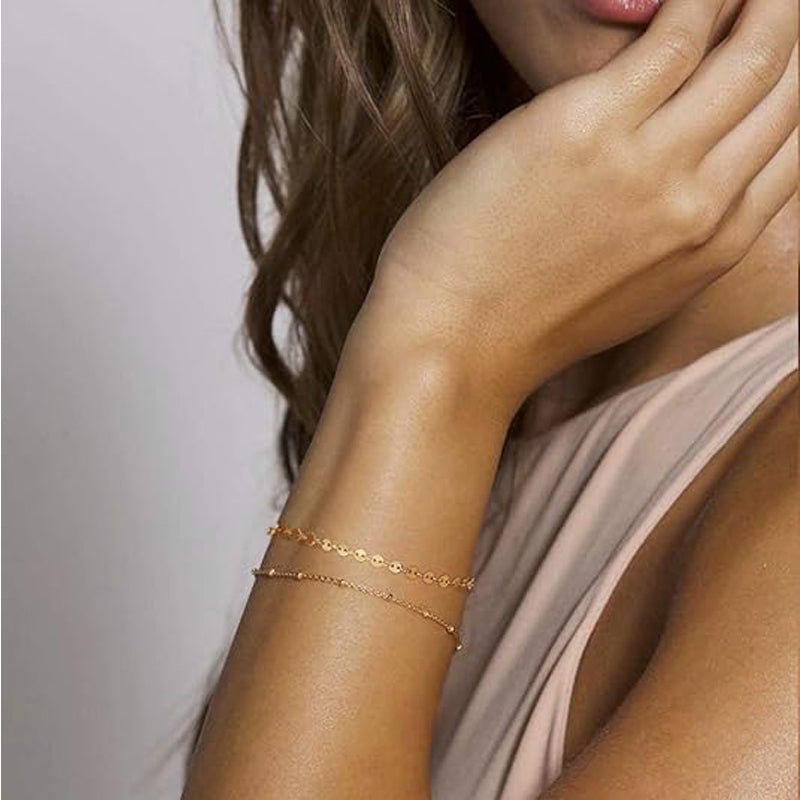 Bracelet Superposé Femme Plaqué Or 14K – Chaîne Ovale Ajustable Hypoallergénique