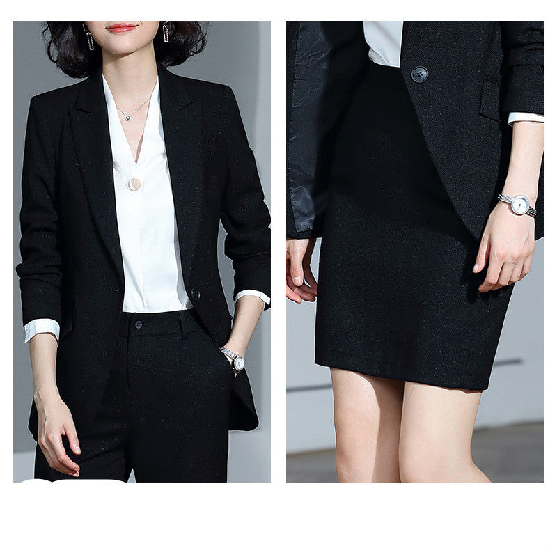 Tailleur Business Femme Polyester 3 Styles – Robe Pantalon ou Chemise Abricot Blanc Noir
