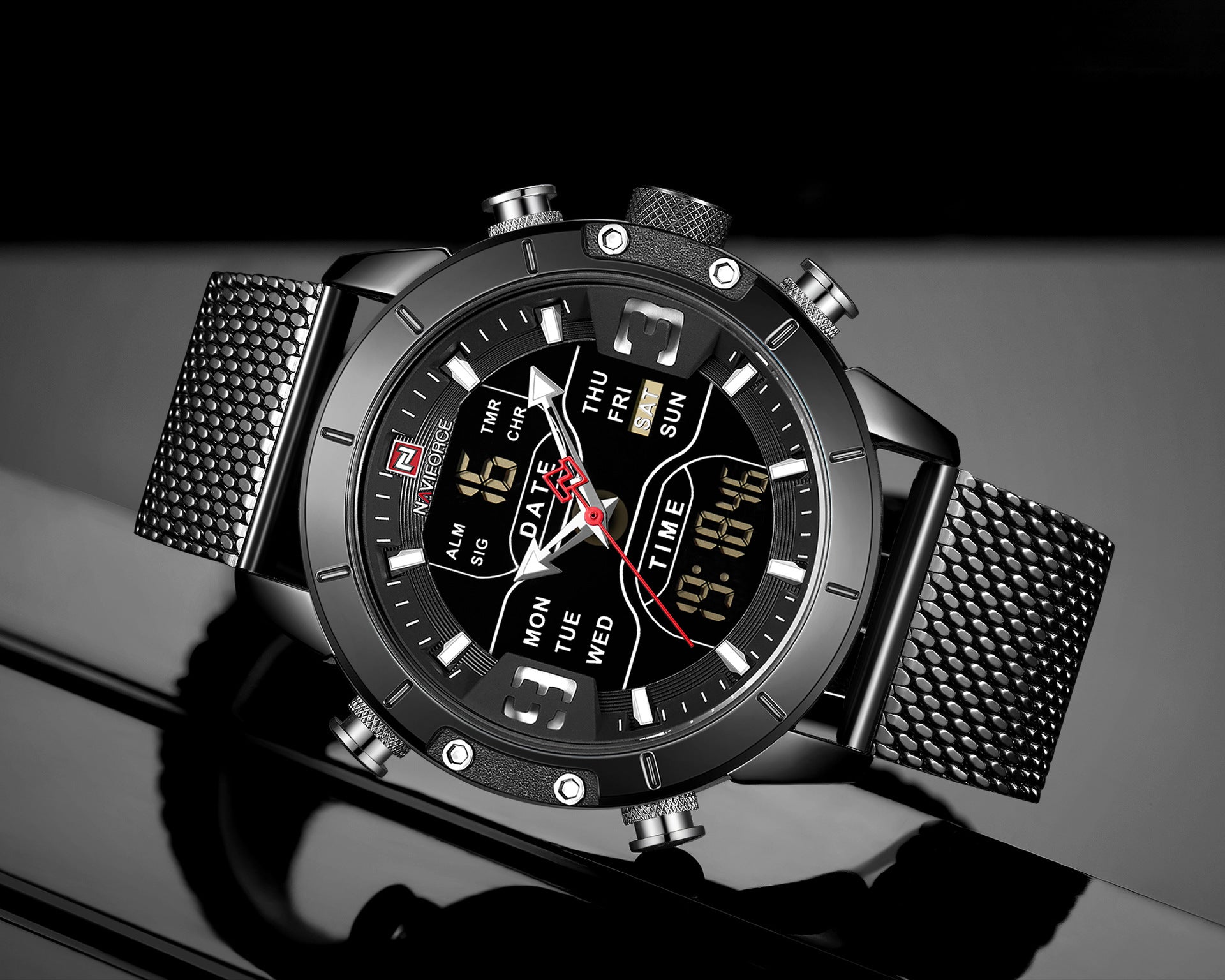 Montre Sport Homme Quartz – Cadran Rond 40.5mm Bracelet Acier Résistante 30M
