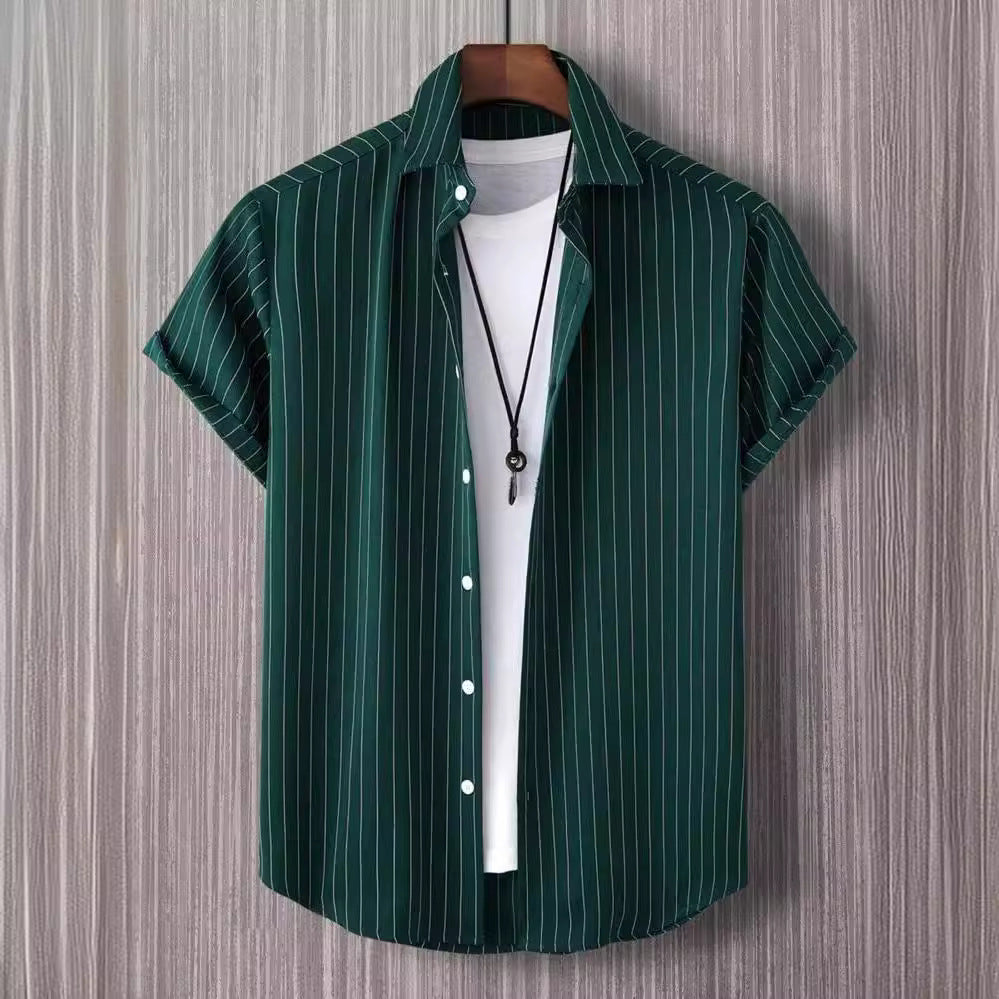Chemise Rayée Loose Homme Polyester Manfinity – Col Butonné Vert S-2XL