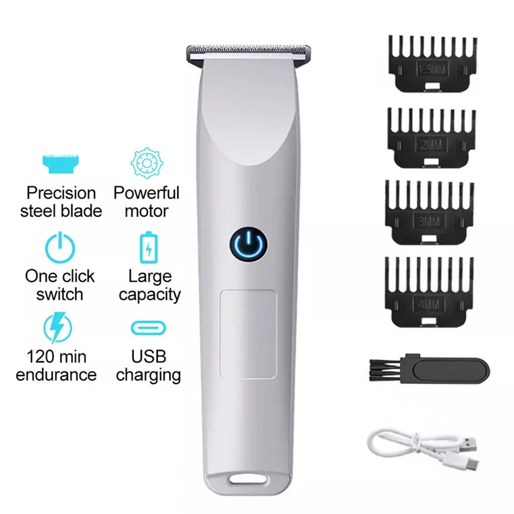 Tondeuse Cheveux Électrique Sans Fil Homme – Moteur 6000 tr/min Batterie 500mAh USB 4 Sabots Noir Bleu Blanc