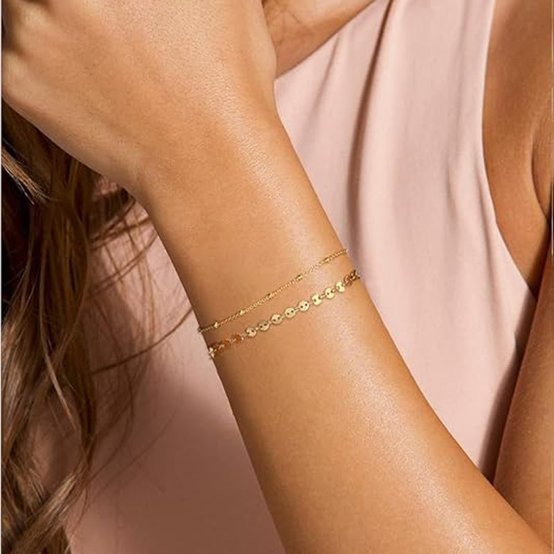 Bracelet Superposé Femme Plaqué Or 14K – Chaîne Ovale Ajustable Hypoallergénique