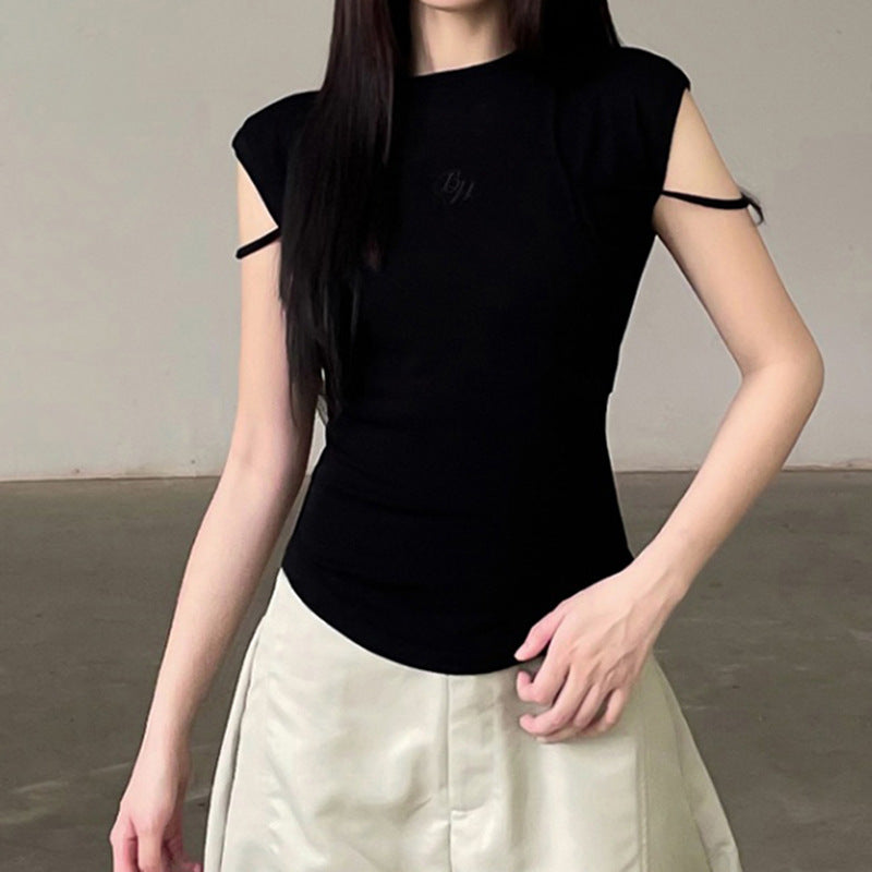 Top Femme Tricot Ourlet Irrégulier – Pull Polyester Manches Classiques Noir