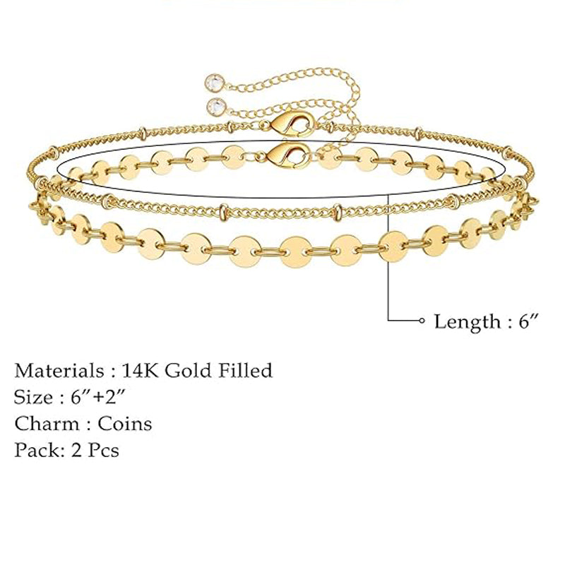 Bracelet Superposé Femme Plaqué Or 14K – Chaîne Ovale Ajustable Hypoallergénique