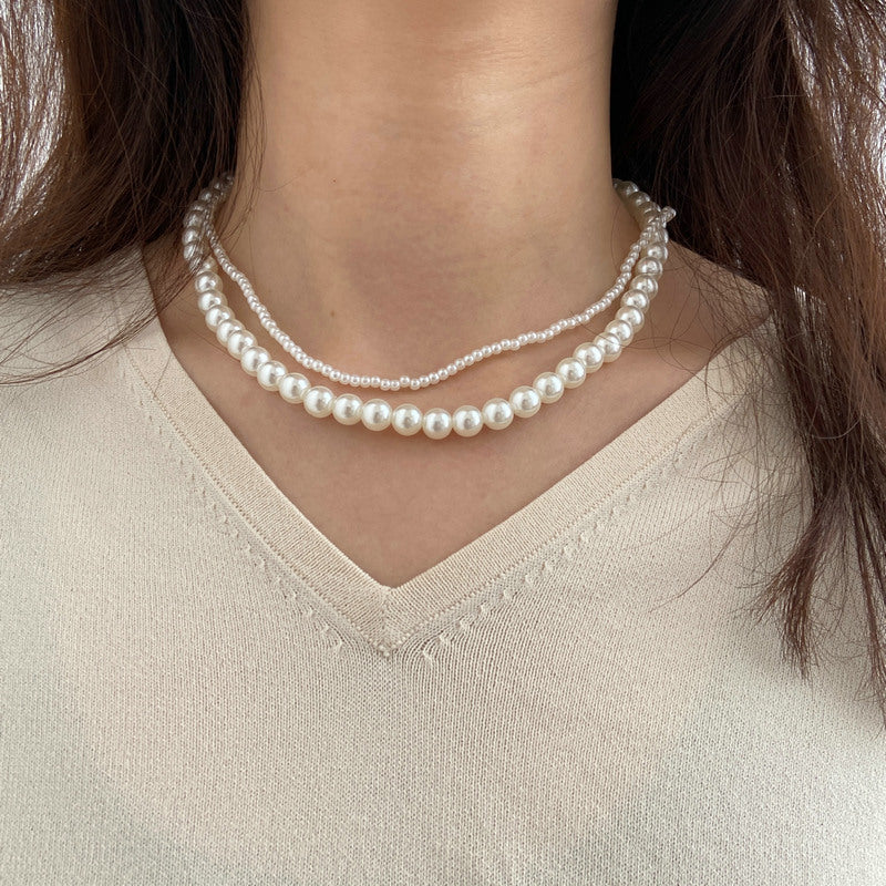 Collier Perles Double Rang Femme – Chaîne Perlée Superposable Bicolore