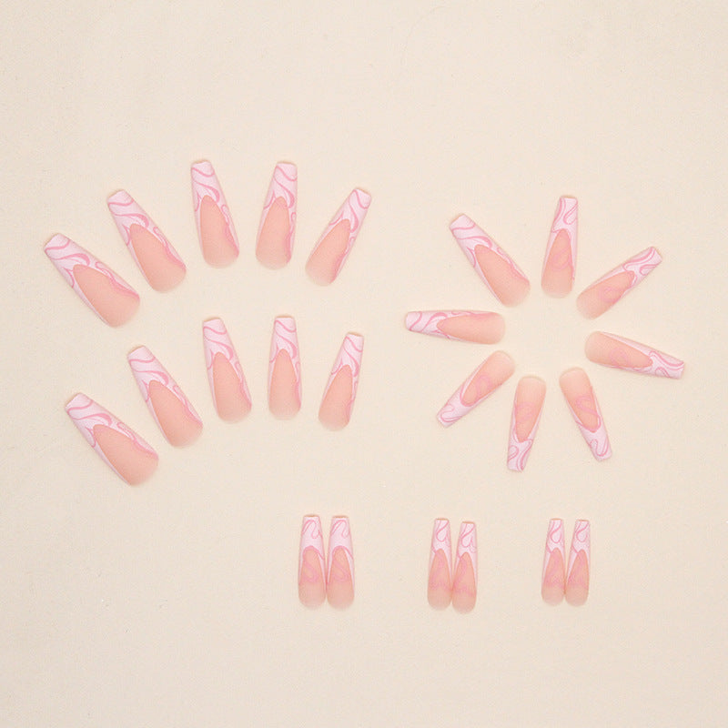 Faux Ongles Cœur Givré – Style Français Ballet Long Ins Sweet