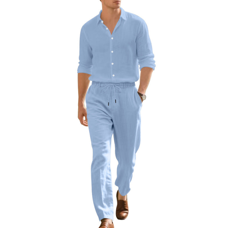 Men's Two-Piece Linen Set – Long-Sleeved Shirt and Trousers