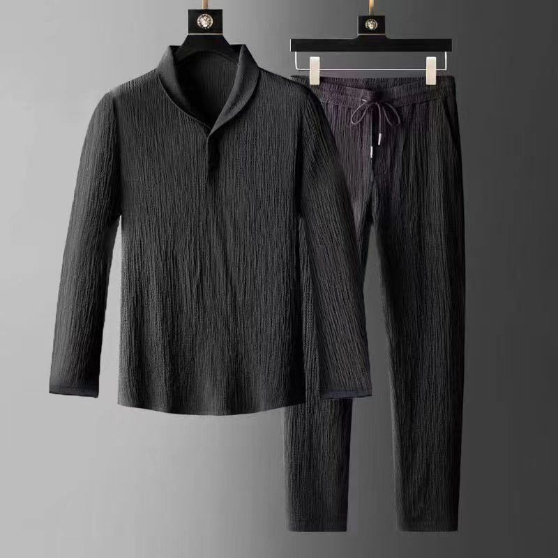 Costume Léger Manches Longues Homme Polyester – Veste + Pantalon Casual Noir Blanc M-4XL