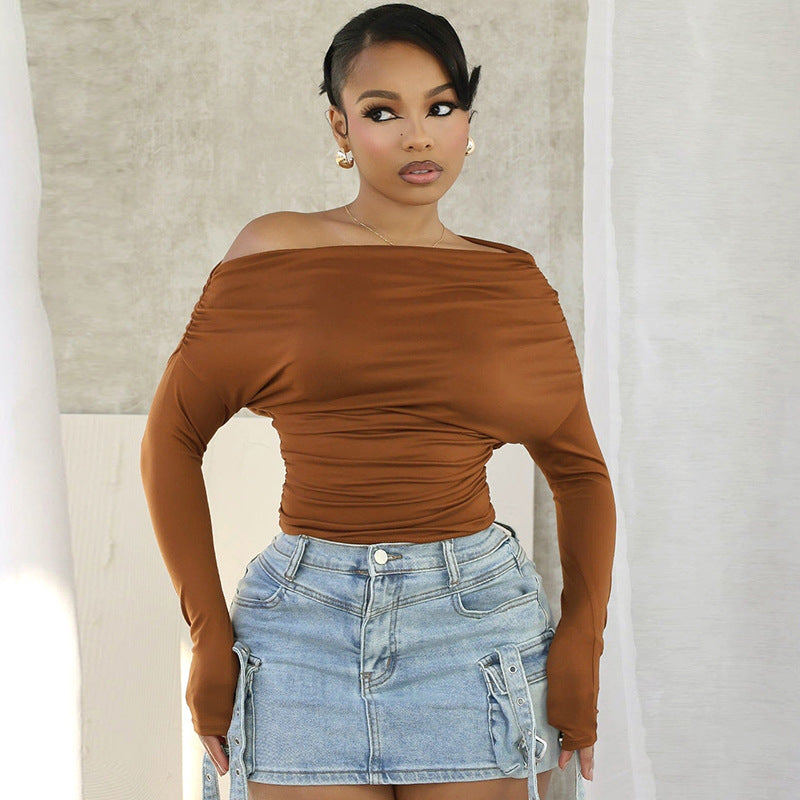 Top Femme Slim Fit Polyester Uni – Style Sexy Couleur Unie Marron S-L