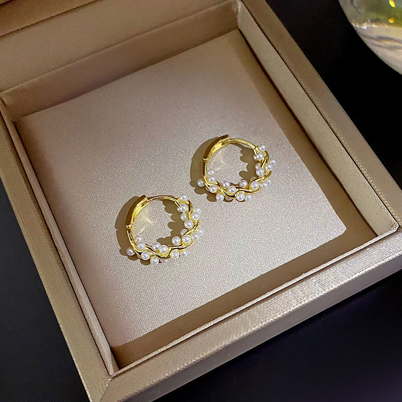 Boucles d'Oreilles Perle Clip Femme – Style Coréen Cercle Élégant Or Argent
