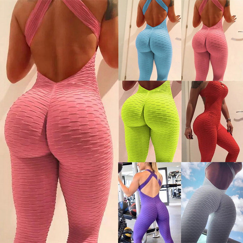 Combinaison Femme Dos Nu Moulante – Jumpsuit Mesh Taille Haute Fitness