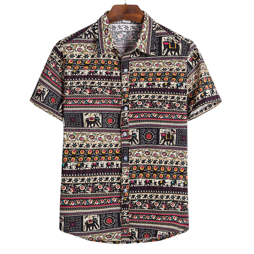 Chemise Lin Homme – Col Mao Manches Courtes Coupe Loose