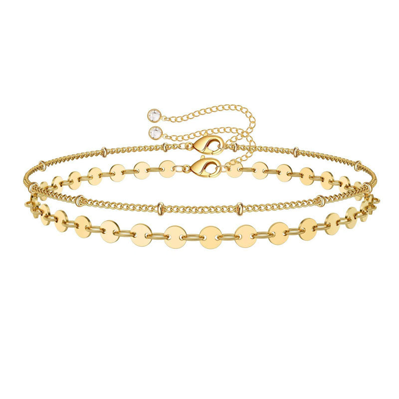 Bracelet Superposé Femme Plaqué Or 14K – Chaîne Ovale Ajustable Hypoallergénique