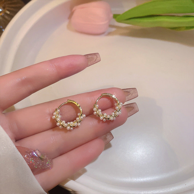 Boucles d'Oreilles Perle Clip Femme – Style Coréen Cercle Élégant Or Argent