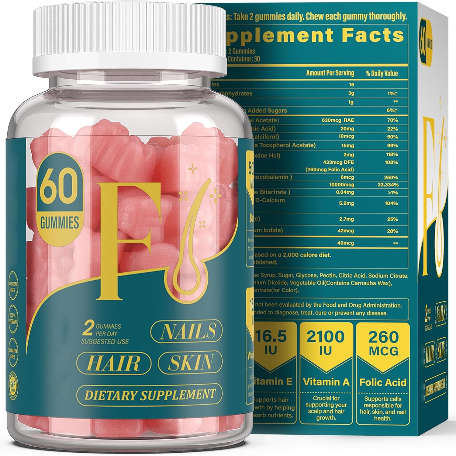 Gummies Biotine TUDCA – Complément Alimentaire Cheveux Ongles Peau 60 Pièces