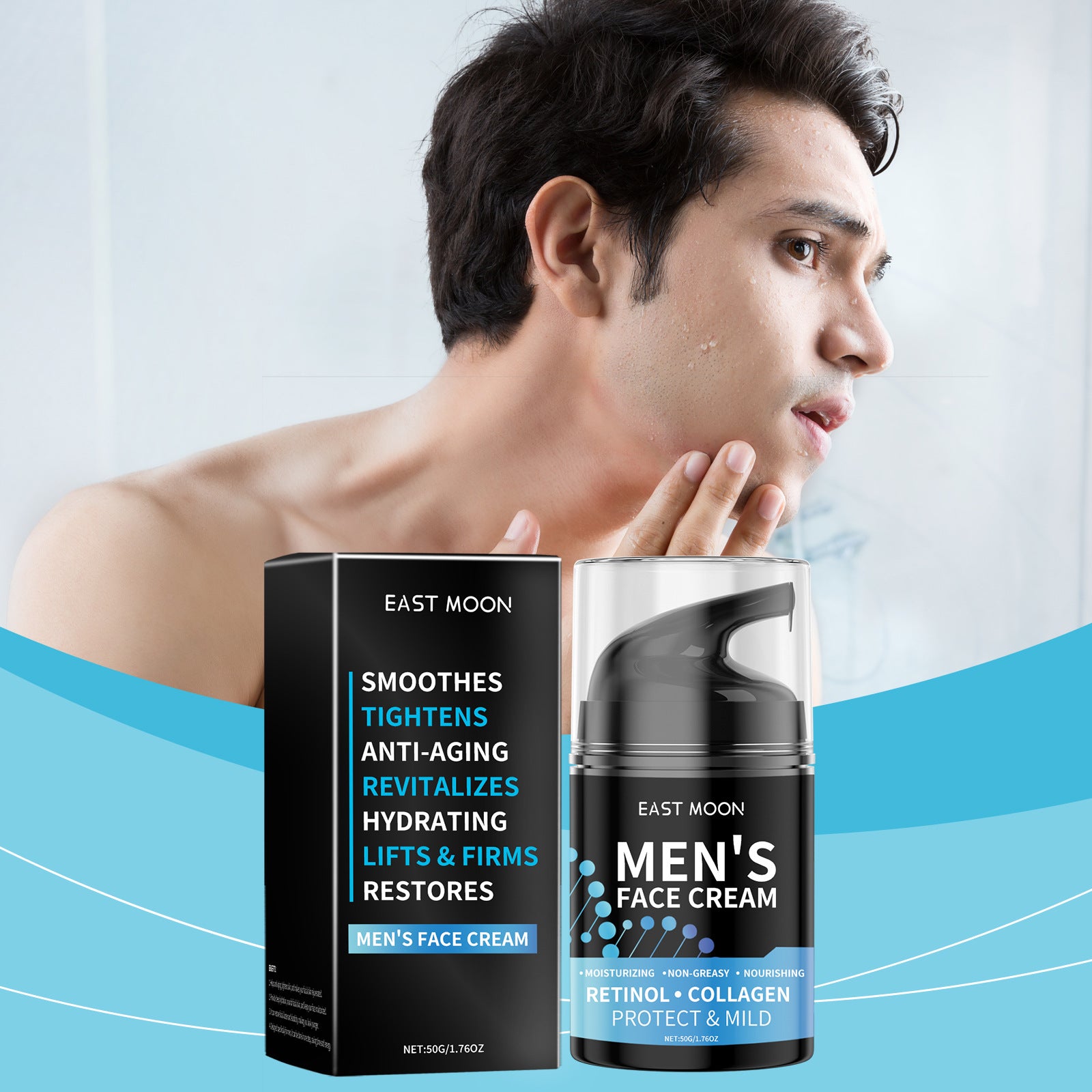 Crème Visage Homme Rétinol – Hydratante Collagène Acide Hyaluronique Vitamine E 50g