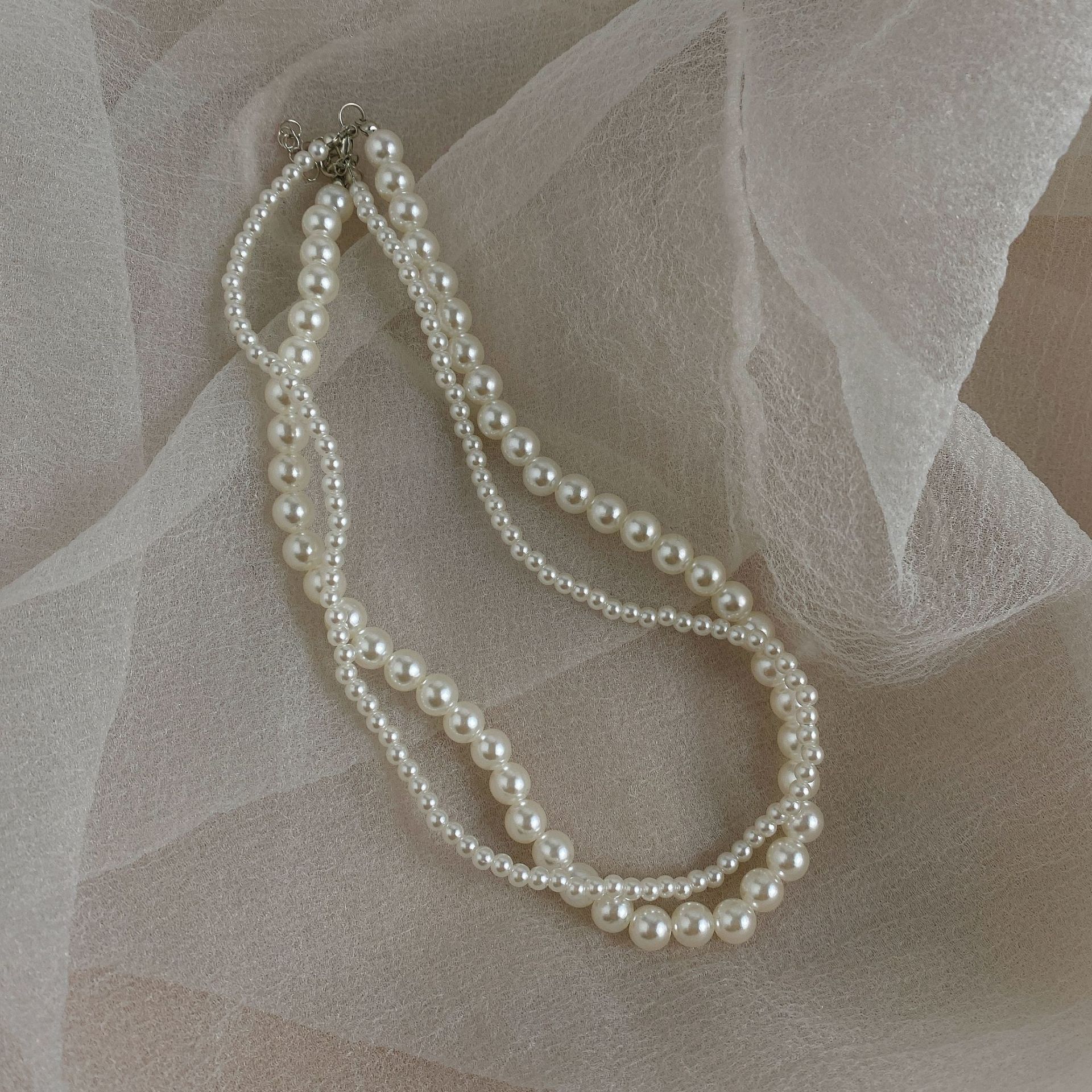 Collier Perles Double Rang Femme – Chaîne Perlée Superposable Bicolore