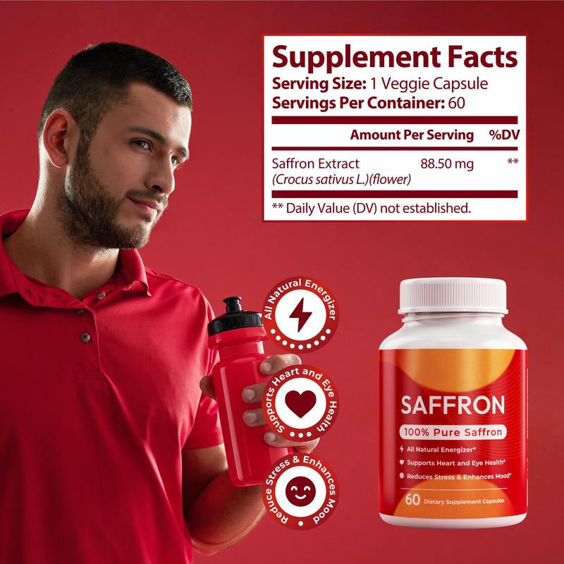 Capsules Safran & Vitamines – Complément Alimentaire 60 Comprimés Bien-être, Vitalité & Antii-stress